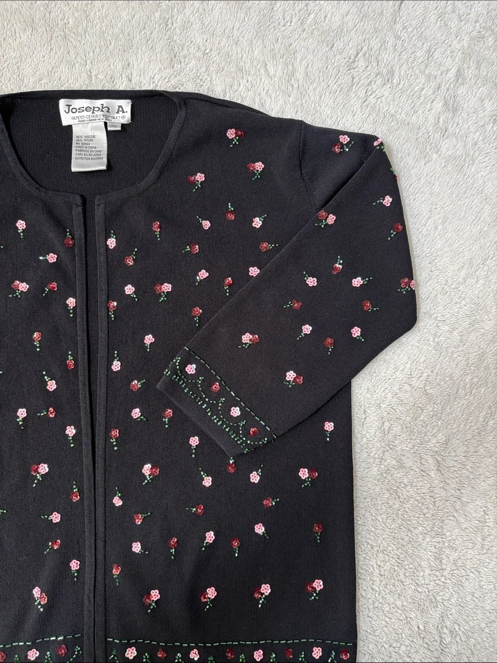 Joseph Black Cardigan with Pink and Red Floral Embroidery - Picture 3 of 10